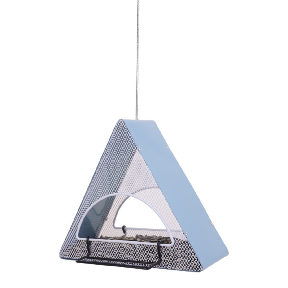 Modern Unique Stylish Blue Durable Decorative Practical Sleek Triangular Hanging Bird Feeder with Me